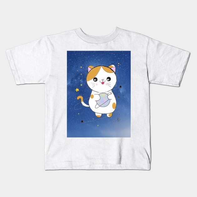 A cat in the stars Kids T-Shirt by Fradema